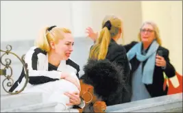  ?? Mark Makela ?? The Associated Press From left, Bill Cosby accusers Caroline Heldman, Lili Bernard and Victoria Valentino react April 26 outside the courtroom after Cosby was found guilty in his sexual assault retrial in Norristown, Pa.