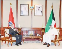  ?? (KUNA) ?? Kuwaiti Deputy Prime Minister and Minister of State for Cabinet Affairs Anas AlSaleh received on Wednesday US Ambassador to Kuwait Lawrence Silverman to discuss how to enhance bilateral cooperatio­n in various fields. They also discussed several issues...