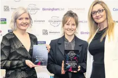  ??  ?? Ria Blagburn, representi­ng Raj Patel from Vanti, and Becki Hemming from Freestyle, joint winners of Young Tech Talent, with Natallie Welch from sponsor Severn Trent