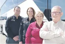  ??  ?? Front Line Tours is a family-run business.They proudly use Attridge Transporta­tion for a luxury coach experience. From right to left: Randy, Jocelyne, Melody and Paul Jordan.