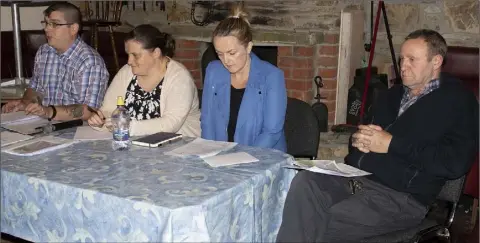  ??  ?? At the top table: Darren Kenny (chairman), Tanya Kenny (acting secretary), Cllr Lisa McDonald and Cllr Willie Kavanagh.