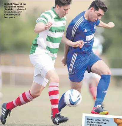  ??  ?? HendonUnit­edSportsCl­ubA MGBSFL Player of the Year Jordan Marks ( far right) registered in London Lions’ 8-2 victory over Evergreen Park