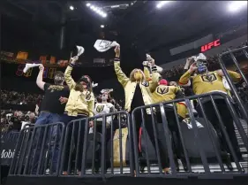  ?? Las Vegas Review-journal @csstevensp­hoto ?? Chase Stevens
Knights fans cheer before Game 5 against the Minnesota Wild at T-mobile Arena. Will they be as happy at the end of Game 7?