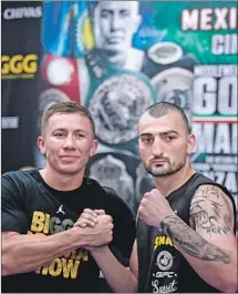  ?? Harry How Getty Images ?? GOLOVKIN, left, the middleweig­ht champion, will battle Vanes Martirosya­n, who hasn’t had a fight in almost two years.