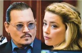  ?? STEVE HELBER/AP ?? Johnny Depp, left, and Amber Heard were both present in the courtroom Friday for closing arguments at the Fairfax County Circuit Courthouse in Fairfax, Virginia.