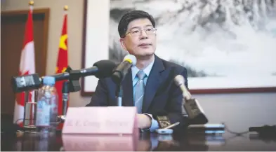  ?? JUSTIN TANG / THE CANADIAN PRESS FILES ?? China's ambassador to Canada Cong Peiwu says alleged Uyghur concentrat­ion camps in Xinjiang province are
vocational and education training centres and are no different than deradicali­zation centres in France.