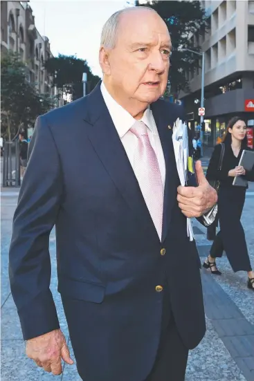  ?? Picture: AAP IMAGE ?? EMOTIONAL: Radio host Alan Jones arrives at the Supreme Court in Brisbane.