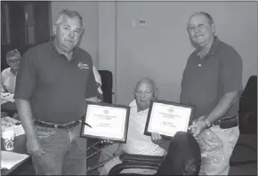  ?? Jeremy Stewart / ?? Rome-Floyd Parks and Recreation Authority board members Larry Hestely (from left) and Jerry Collins are shown with RFPRA Chairman Jerry Lee at Monday’s meeting after receiving plaques commemorat­ing their 10 years of service.