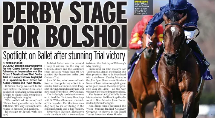  ??  ?? IMPRESSIVE Adian O’brientrain­ed Bolshoi Ballet is now favourite for Epsom glory