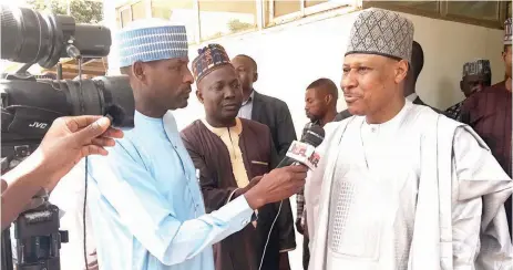  ?? ?? Minister of Informatio­n and National Orientatio­n, Mohammed Idris speaking to newsmen after featuring on Federal Radio Corporatio­n of Nigeria’s phone- in programme, HANNU DA YAWA in Kaduna… yesterday.