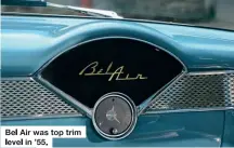  ??  ?? Bel Air was top trim level in '55.