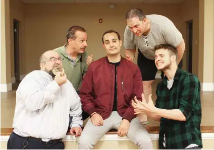  ?? RINGGOLD PLAYHOUSE PHOTO ?? Actors from “The Boys Next Door” rehearsing a scene are, from left, Ed Huckabee as Norman, Bobby Daniels as Barry, Robert Gac as Jack, Joshua Adler as Lucien and Jordan Pope as Arnold.