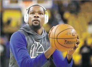  ?? EZRA SHAW/GETTY IMAGES ?? Kevin Durant’s Golden State Warriors are two wins away from playing in a third straight NBA Finals, and their opponent could once again be the Cleveland Cavaliers.