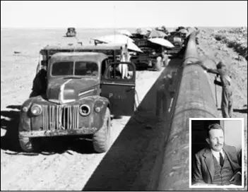  ??  ?? صورتان أرشيفيتان لخط الـ « تابلاين» النفطي وفي الإطار كيم روزفلت أحد أحفاد الرئيس الأمريكي الراحل روزفلت