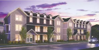  ?? VESTA PROPERTIES ?? An artist’s rendering of Southpoint Square, a traditiona­l townhome complex in Airdrie.