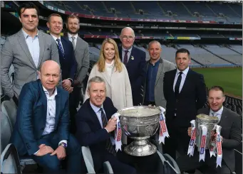  ??  ?? At the Sky Sports GAA coverage launch in 2019 were: Valleymoun­t native Brian Carney (front left), Ollie Canning, JJ Delaney, Rachel Wyse, Uachtaráin Cumann Lúthchleas Gael John Horan, Kieran Donaghy, Senan Connell, Jamesie O’Connor, JD Buckley, MD, Sky Ireland and Peter Canavan.