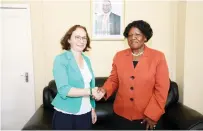  ?? ?? Turkish Ambassador to Zimbabwe Mrs Berna Kasnakli Versteden pays a courtesy call on acting Permanent Secretary in the Ministry of Foreign Affairs and Internatio­nal Trade Ambassador Rofina Chikava yesterday