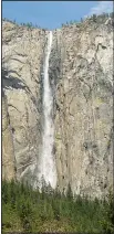  ?? ?? Ribbon Fall, Yosemite’s longest single-drop waterfall, welcomes visitors to the west end of Yosemite Valley. Photo: Joyce Corey