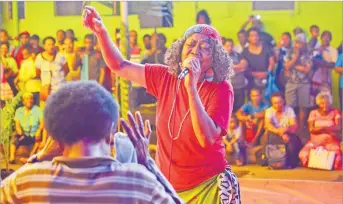  ?? Picture: JOVESA NAISUA ?? Vude Queen Laisa Vulakoro performs during Fiji’s 50th Anniversar­y Day celebratio­ns at the Suva Municipal Market last week.