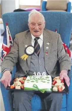  ?? Picture: Ben Birchall/pa Wire ?? Derrick Grubb celebrates his 100th birthday.