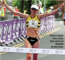  ??  ?? First: Lizzie Lee wins the race in Dublin yesterday