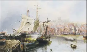  ??  ?? WATERCOLOU­RS: Tom Dudley visited Hull in 1880 and 1881 to record life on the city’s streets and wharves and also painted Whitby harbour. The paintings for sale include his painting of Princes Dock in Hull, top.