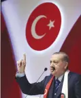  ??  ?? ISTANBUL: Turkey’s President Recep Tayyip Erdogan addresses a meeting in Istanbul yesterday. — AP