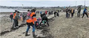  ?? | PHOTO : OUEST-FRANCE ?? 350 personnes étaient réunies sur la plage du Moulin Blanc à Brest (Finistère) pour le Défi plastique, hier.