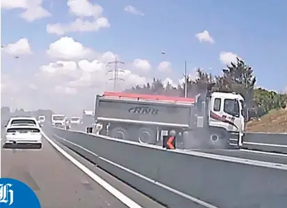  ?? Pictures (stills from video) / Peter Smith ?? The moment a truck jack-knifes on the Southern Motorway.