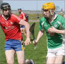  ??  ?? Stephen O’Gorman (Taghmon-Camross) taking on Tomás Owley.