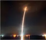  ??  ?? Right: A longexposu­re image showing one of SpaceX’s launches