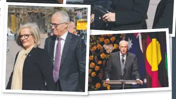  ??  ?? Lucy and Malcolm Turnbull arrive at the service (above left); John and Janette Howard (top right); and the man who toppled Hawke in a Labor leadership coup, Paul Keating.