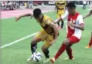  ?? MIFTAHUDDI­N HALIM/JAWA POS BALI ?? PERCAYA DIRI: Pemain Mitra Kukar Dinan Javier dikuntit pemain PSM Makassar (14/11).