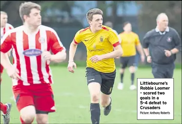  ?? Picture: Anthony Roberts ?? Littlebour­ne’s Robbie Loomer – scored two goals in a 5-4 defeat to Crusaders