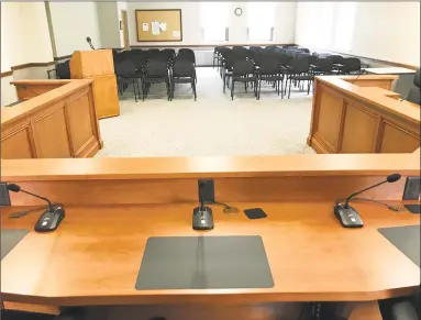  ?? Jeff Mill / Hearst Connecticu­t Media ?? The dais at Cromwell Council Chamber was brought forward to enable residents with disabiliti­es who serve on the council or the other agencies to move freely about.