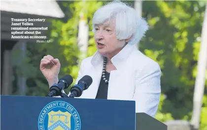 ?? Photo / AP ?? Treasury Secretary Janet Yellen remained somewhat upbeat about the American economy.
