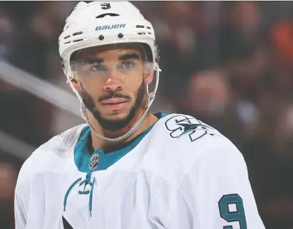  ?? CHRISTIAN PETERSEN/GETTY IMAGES FILES ?? San Jose Sharks star Evander Kane is leading a group of current and former NHL players dedicated to eliminatin­g racism in hockey. The group members say they will be independen­t of the NHL, but wish to work with the league to bring about positive change.