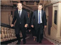  ?? PHOTO: GETTY IMAGES ?? On the ascent . . . Former health secretary Jeremy Hunt (right) accompanie­d by senior bureaucrat Simon McDonald, arrives at the Foreign Office after accepting the position of foreign secretary yesterday in London.