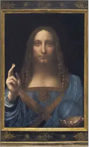  ?? (©Christie’s) ?? Longtemps considéré comme une copie, le Salvator Mundi a été attribué à Léonard de Vinci en  et exposé à la National Gallery de Londres.