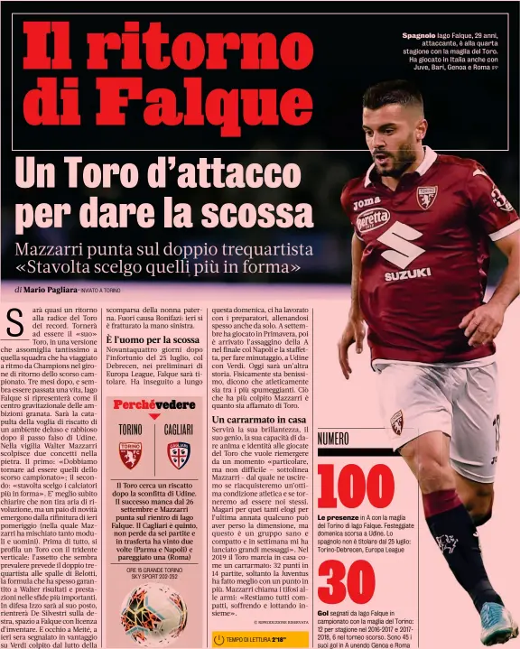  ?? IPP ?? Spagnolo Iago Falque, 29 anni, attaccante, è alla quarta stagione con la maglia del Toro. Ha giocato in Italia anche con Juve, Bari, Genoa e Roma