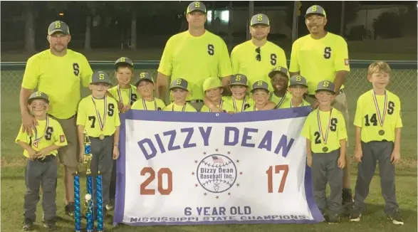  ?? (Submitted photo) ?? The Starkville 6-year-old Dizzy Dean All-Stars won the Overall State championsh­ip on Monday nigh at McKee Park. The members of the team in alphabetic­al order are Cooper Anthony, Thomas Collier, Preston Crouch, Murphy Gordon, Cline Kemp, Brayden...