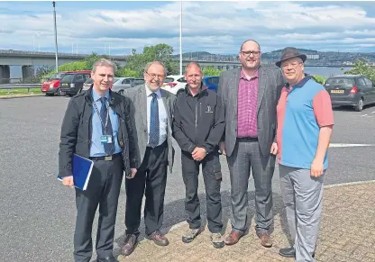  ??  ?? Tony Mcrae of Fife Council passenger transport services, Tim Brett, Neil Fergusson of bridge management, Derek Beveridge of Fife Council bus network, and Jonny Tepp.