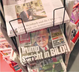  ?? Sean Gallup / Getty Images ?? ‘I said a long time ago that Nato had problems,’ Donald Trump told Bild and The Times. He also said that Nato members were failing to pay their fair share of costs.