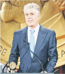  ?? — Reuters photo ?? File photo shows Bourdain speaking about the show ‘Parts Unknown’ after the show won a Peabody Award in New York, US.