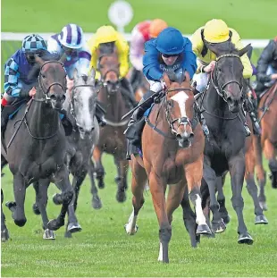  ??  ?? Pure Beauty (white face) and Pat Cosgrave were easy winners of the Betway EBF Stallions Maiden Fillies Stakes at Newmarket yesterday.