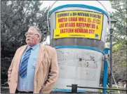  ?? Colton Lochhead Las Vegas Review-journal ?? Sen. Pete Goicoechea, R-eureka, speaks during a demonstrat­ion outside of the Nevada Legislatur­e to raise concerns over a water bill.