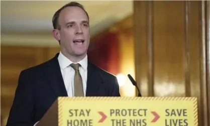  ??  ?? Dominic Raab has stood in for Johnson during recent press conference­s. Photograph: Pippa Fowles/AP