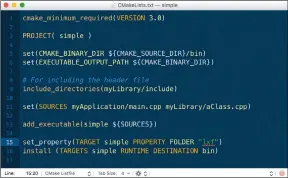  ??  ?? This screenshot shows the CMake code of the CMakeCache.txt configurat­ion file used for the simple project that deals with C++ source files.