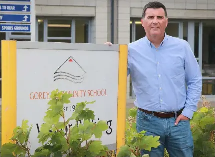  ??  ?? Brendan O’Sullivan outside Gorey Community School where he taught for 23 years.