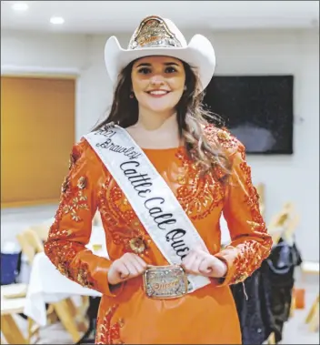  ?? PHOTO VINCENT OSUNA ?? Bedecked in her tiara, sash and belt buckle, 2021 Brawley Cattle Call Queen Rylee Locher poses following her coronation ceremony on Wednesday in Brawley.